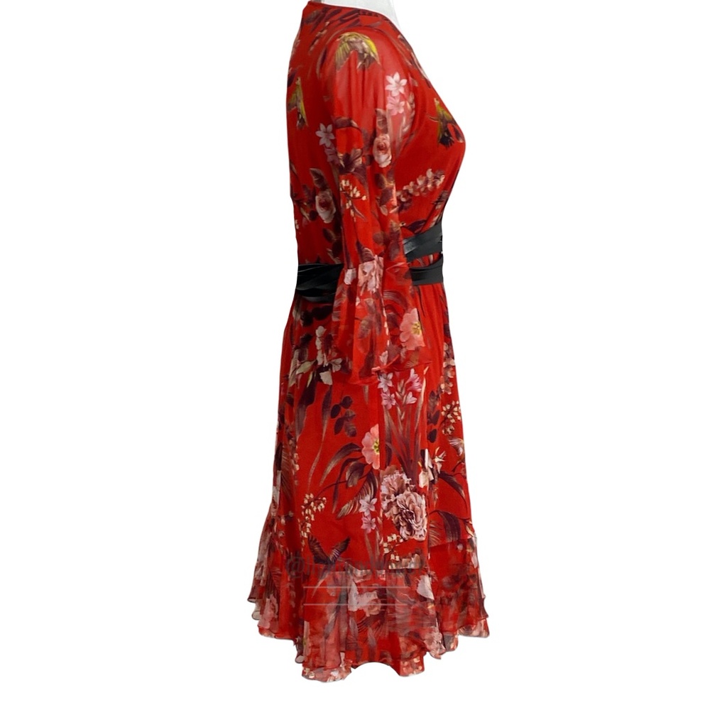 FUZZI™ Hummingbird Red Silk Tulle Dress S EUC - Picture 8 of 10